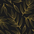 Floral seamless pattern with golden branches and leaves.